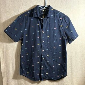 Denim and Flower Ricky Singh Sneaker Print Navy Button Down Shirt size M
